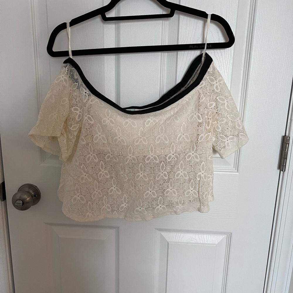 Kimchi Blue (Urban Outfitters) cream eyelet off the shoulder top